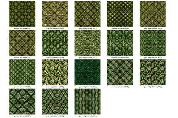 Green and Gold Damask Digital Paper in Patterns - product preview 3