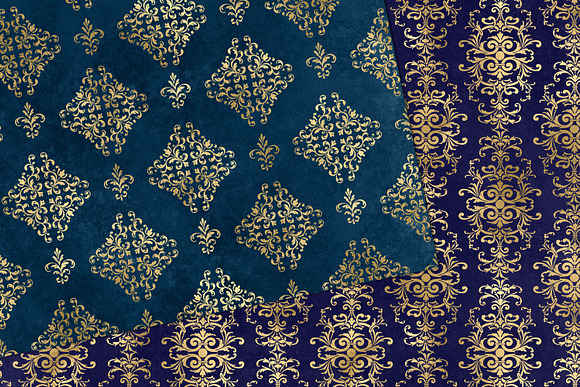 Blue and Gold Damask Digital Paper in Patterns - product preview 1