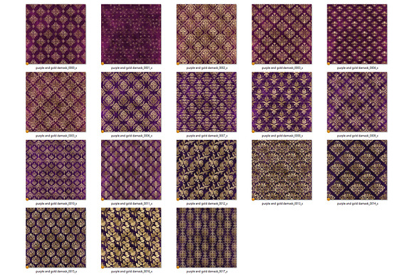 Purple and Gold Damask Digital Paper in Patterns - product preview 3