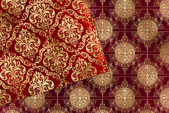 Red & Gold Damask Digital Paper in Patterns - product preview 1