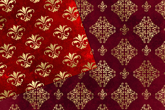 Red & Gold Damask Digital Paper in Patterns - product preview 2