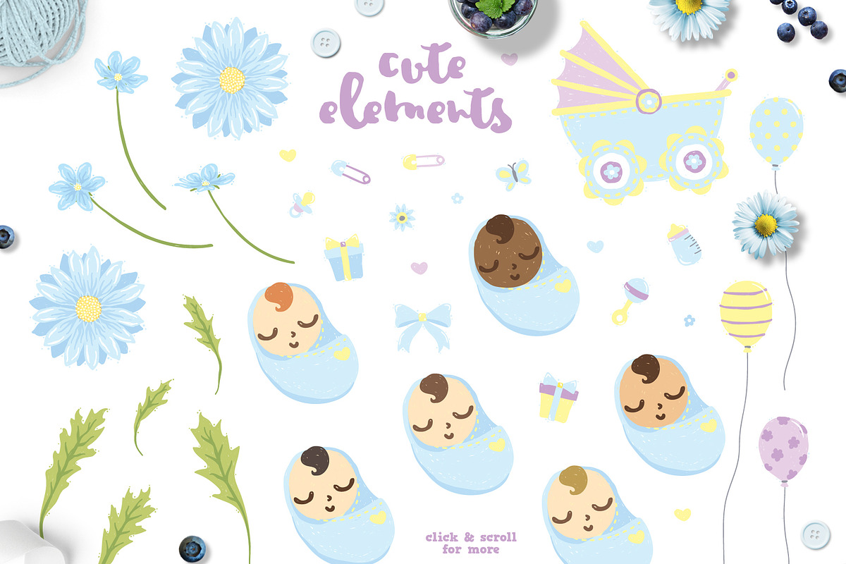 Blue Daisy Flower Baby Shower in Illustrations - product preview 8