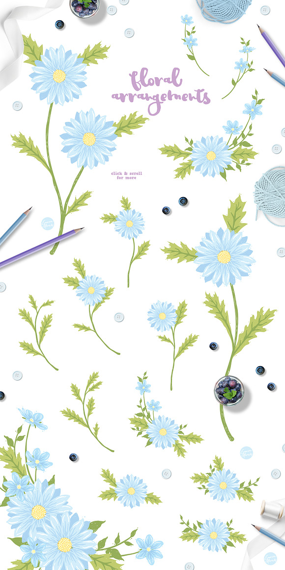 Blue Daisy Flower Baby Shower in Illustrations - product preview 1