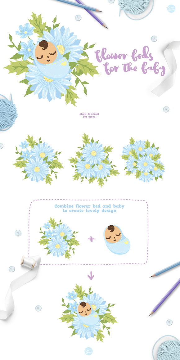 Blue Daisy Flower Baby Shower in Illustrations - product preview 2