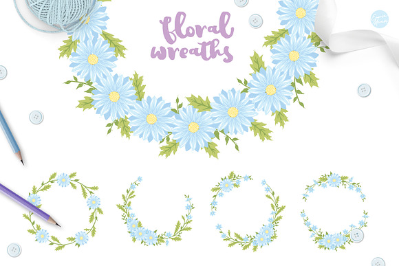 Blue Daisy Flower Baby Shower in Illustrations - product preview 3