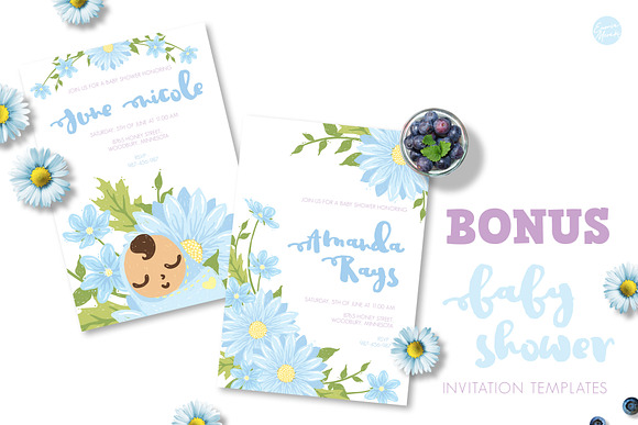 Blue Daisy Flower Baby Shower in Illustrations - product preview 4