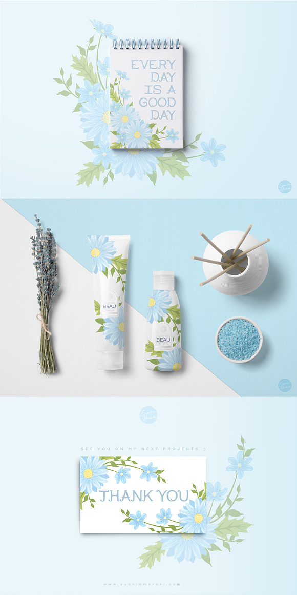 Blue Daisy Flower Baby Shower in Illustrations - product preview 6