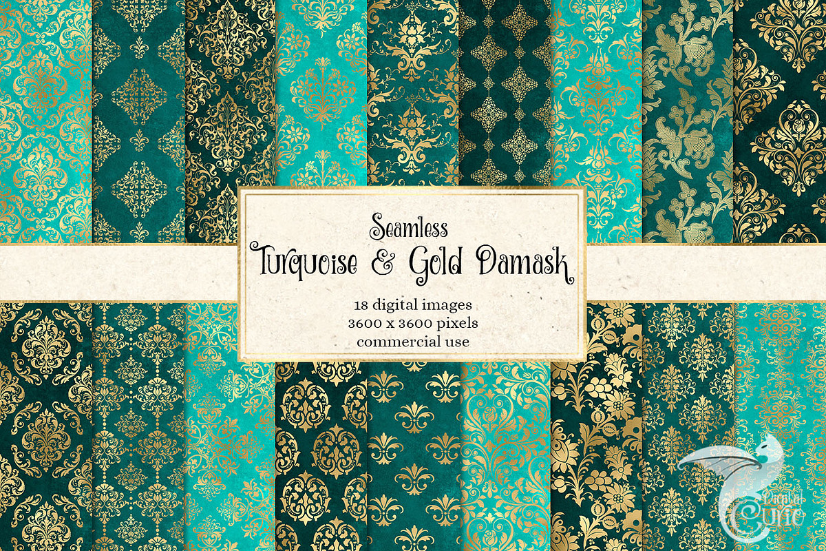 Turquoise & Gold Damask Patterns in Patterns - product preview 8