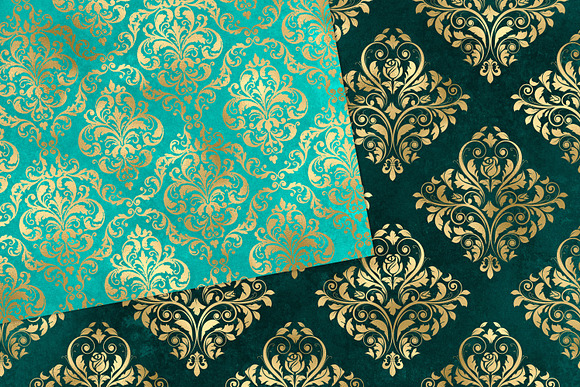 Turquoise & Gold Damask Patterns in Patterns - product preview 1