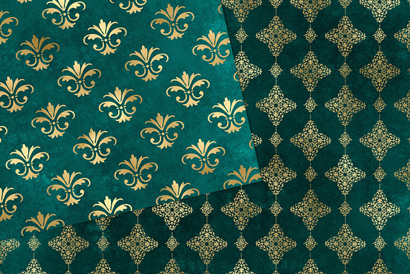 Turquoise & Gold Damask Patterns in Patterns - product preview 2