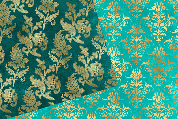 Turquoise & Gold Damask Patterns in Patterns - product preview 3