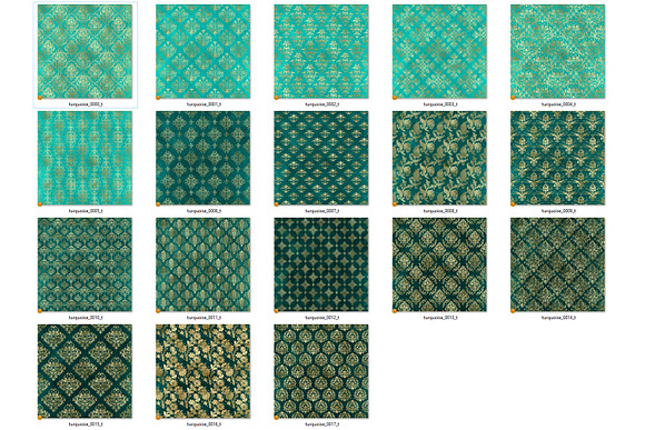 Turquoise & Gold Damask Patterns in Patterns - product preview 4