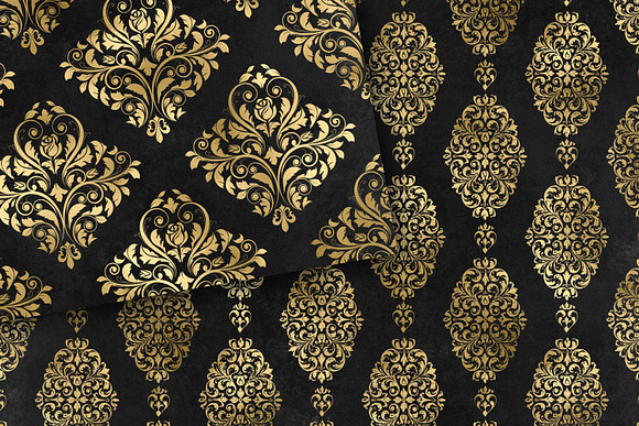 Black and Gold Damask Digital Paper in Patterns - product preview 1