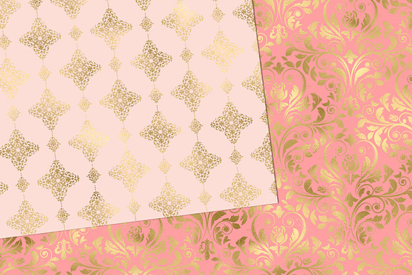 Pink and Gold Damask Digital Paper in Patterns - product preview 1
