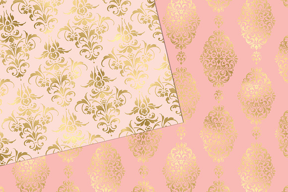 Pink and Gold Damask Digital Paper in Patterns - product preview 2