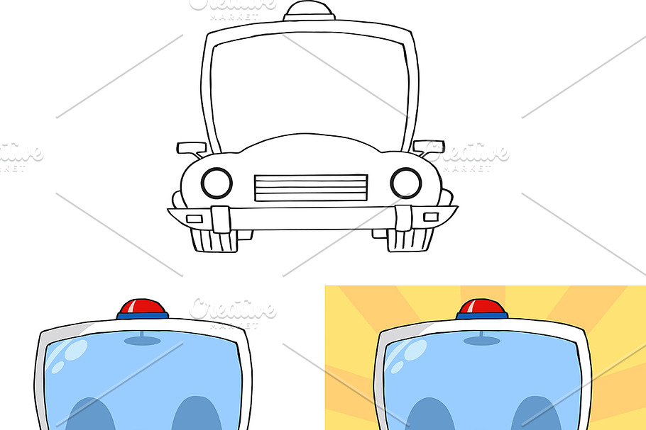 Retro Police Car. Collection Set in Illustrations - product preview 8