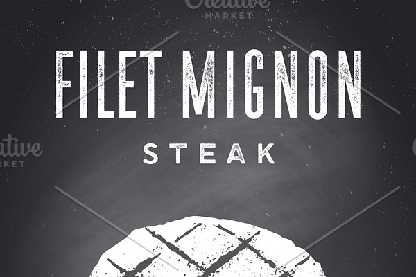 Steak, Chalkboard. Kitchen poster