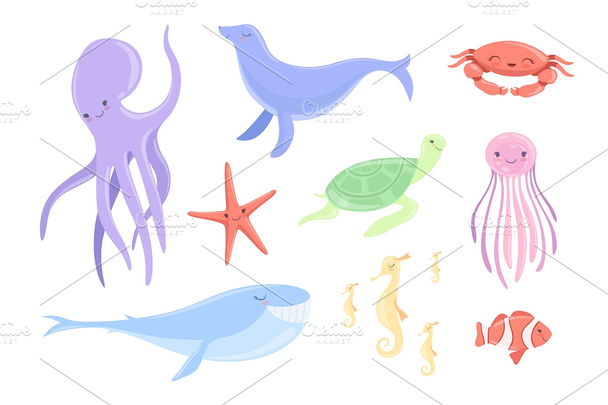 Lovely underwater animals set in Illustrations - product preview 8