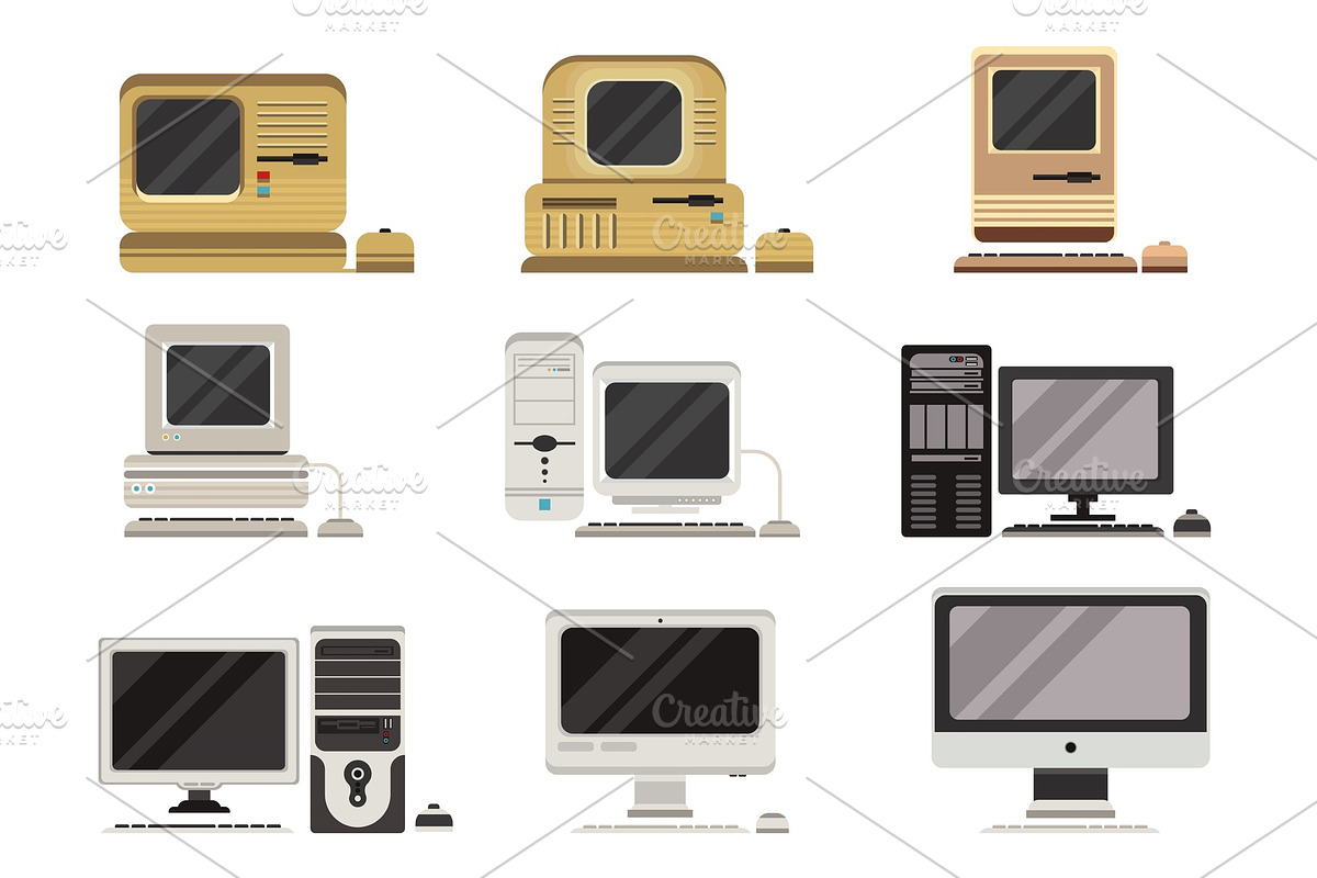 Computers set, PC evolution from in Illustrations - product preview 8
