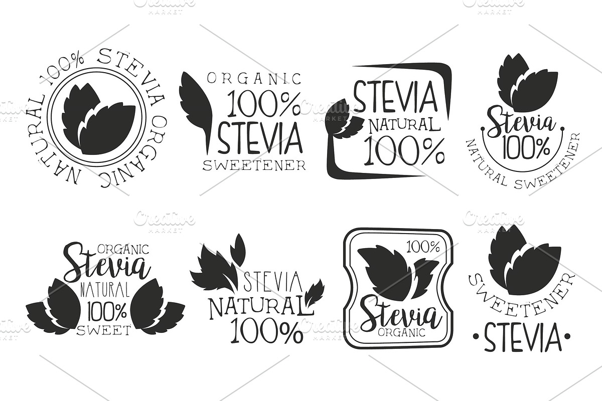 Stevia organic product logo set in Illustrations - product preview 8