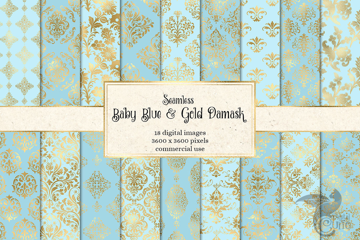 Baby Blue and Gold Digital Paper in Patterns - product preview 8