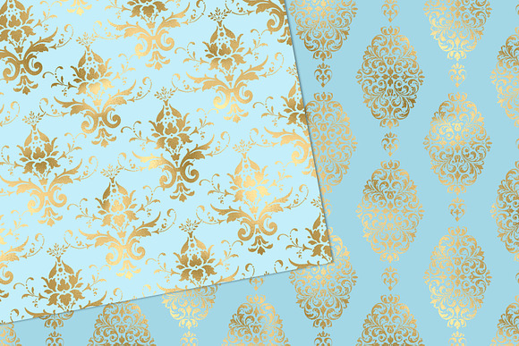 Baby Blue and Gold Digital Paper in Patterns - product preview 1