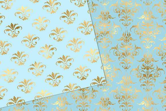 Baby Blue and Gold Digital Paper in Patterns - product preview 2