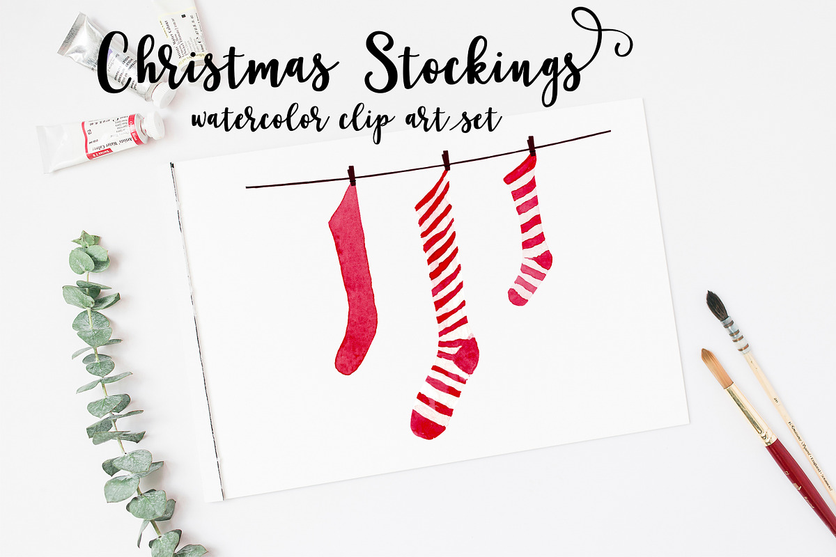 Red Stockings Christmas Clip Art in Illustrations - product preview 8