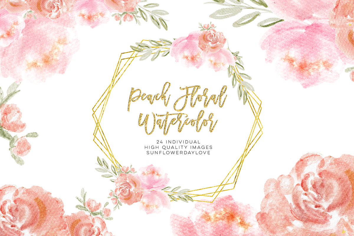peach floral watercolor clip art in Illustrations - product preview 8