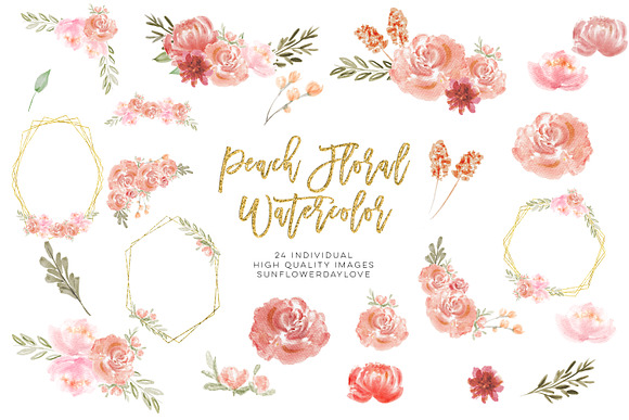 peach floral watercolor clip art in Illustrations - product preview 1