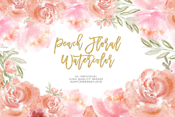 peach floral watercolor clip art in Illustrations - product preview 3