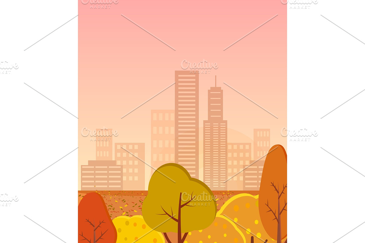Autumn City with Golden Trees Vector in Illustrations - product preview 8