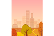 Autumn City with Golden Trees Vector