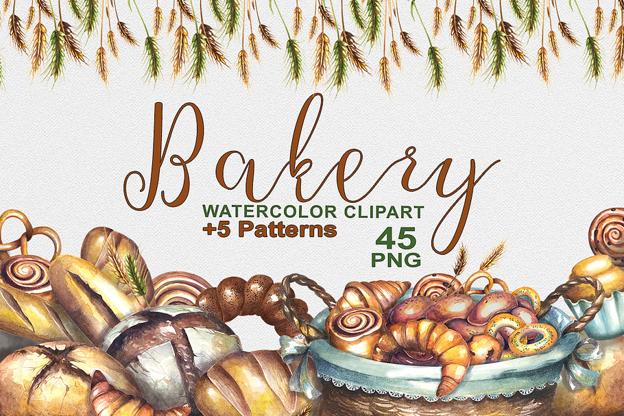 Bakery watercolor clipart in Illustrations - product preview 8
