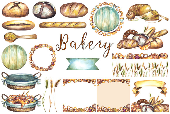 Bakery watercolor clipart in Illustrations - product preview 1