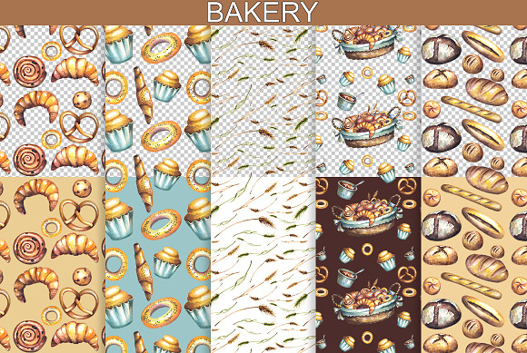 Bakery watercolor clipart in Illustrations - product preview 3