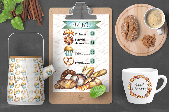 Bakery watercolor clipart in Illustrations - product preview 4