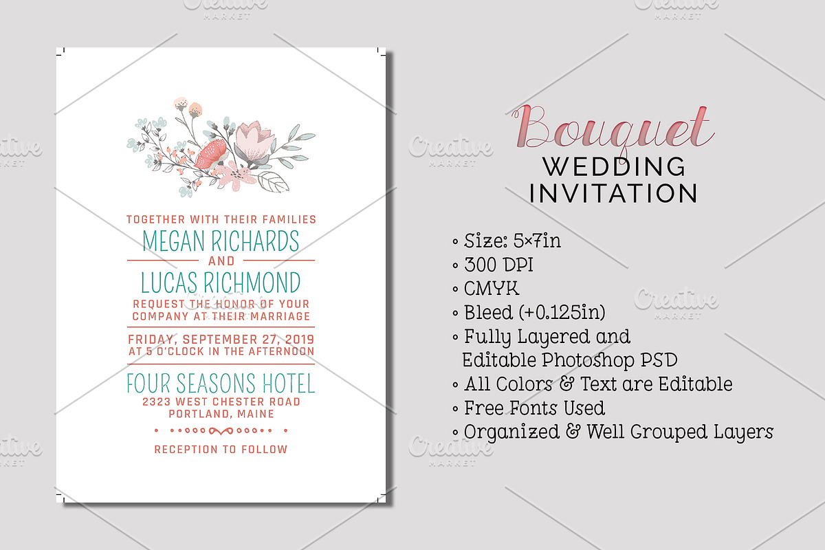 Bouquet Wedding Invitation in Wedding Templates - product preview 8