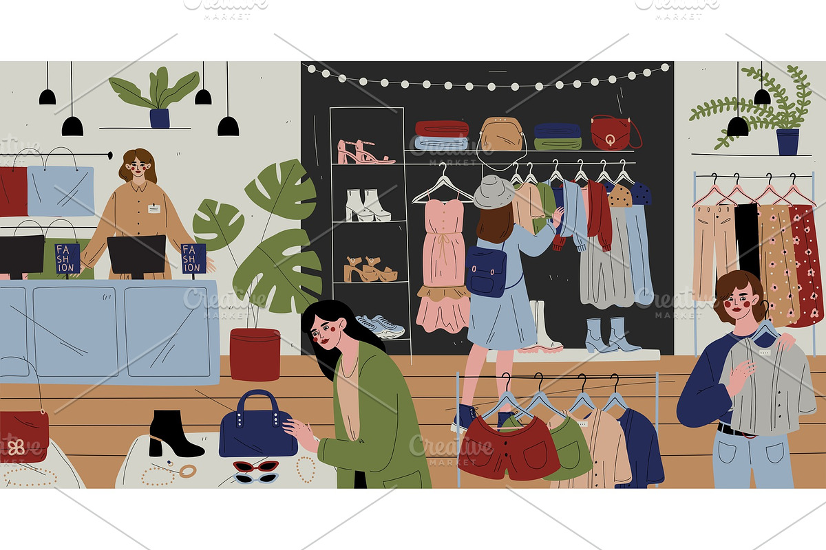 Customers and staff in clothes shop in Illustrations - product preview 8