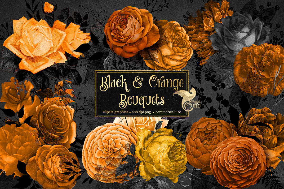 Black and Orange Bouquets in Illustrations - product preview 8