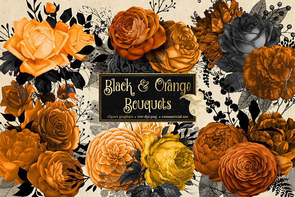 Black and Orange Bouquets in Illustrations - product preview 1