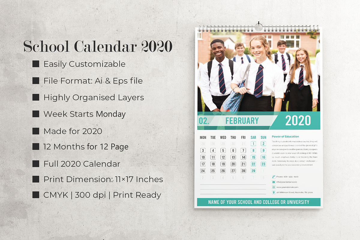 2020 Education Calendar Templates in Stationery Templates - product preview 8