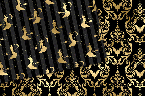 Black & Gold Halloween Digital Paper in Patterns - product preview 2