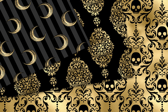 Black & Gold Halloween Digital Paper in Patterns - product preview 3