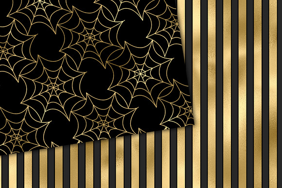 Black & Gold Halloween Digital Paper in Patterns - product preview 4