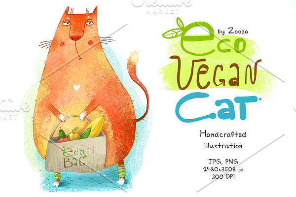 Eco Vegan Cat - illustration