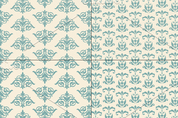Seamless Blue Damask Patterns in Patterns - product preview 3