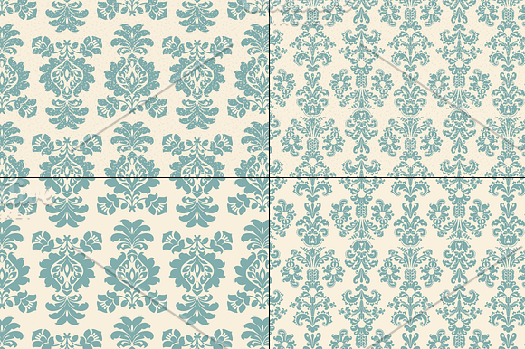 Seamless Blue Damask Patterns in Patterns - product preview 5