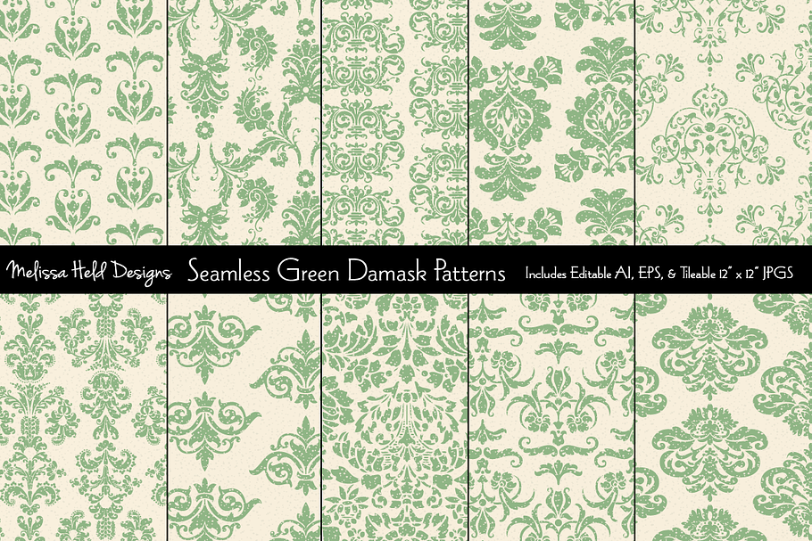 Seamless Green Damask Patterns in Patterns - product preview 8