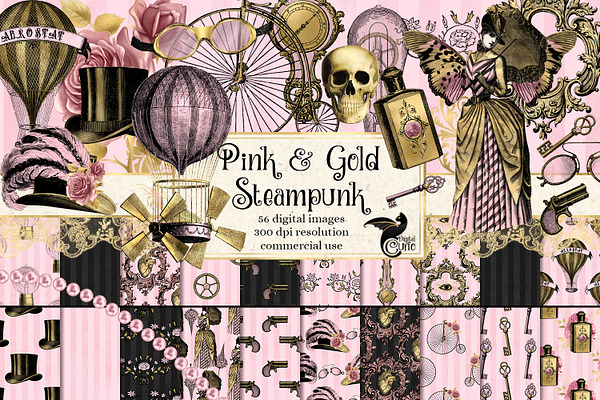 Pink & Gold Steampunk Graphics